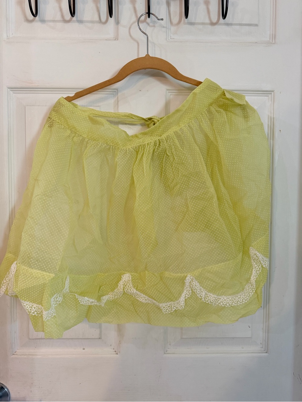 Vintage Light Yellow Polka Dot Tulle Apron with Lace Trim
